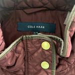 Cole Haan Burgundy Quilted Long Jacket w/Brown Leather Trim, NO BELT XL $260 Photo 10