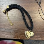 Vintage heavy Gold Heart Pendant on Black Braided Choker or Small Necklace Photo 0