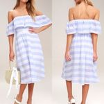 Lulus Cotton Off the Shoulder Striped Midi Dress Photo 10