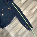 Carhartt  j130-m Navy Blue Duck Canvas Winter Coat Jacket Paint Stained Size L Photo 4