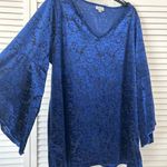 Avenue Royal Blue Burnout Velvet Floral V Neck Long Sleeve Tunic Top Plus 18 20 Photo 0