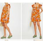 Kourt Aria Linen Tropical Short Dress Pockets Fruit Bird Medium Orange Photo 13