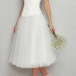 BHLDN Strapless A-Line Satin Tulle-Skirt Midi Dress, Ivory, Small Photo 0