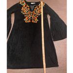 Solitaire Black Velvet Red Floral Embroidered Neckline Flare Bell Sleeve Mini Dress XS Photo 4