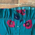 Josie Natori Teal Floral Pajama Top With Bottom Ruffle Sz M Green Size M Photo 2