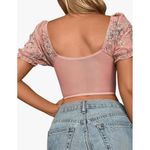 None Pink Floral Corset‎ Top With Puff Sleeves Sweetheart Neckline Women Medium Photo 1