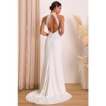 Lulus NWT Radiant Adoration White Satin Lace Backless Halter Maxi Dress Bridal M Photo 3
