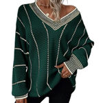 Dokotoo Women's Green Striped Knitted Long Sleeve Pullover Sweater Size XL Photo 0