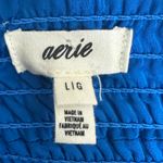 Aerie Crop Tank Top Womens L Blue Satin Smocked V-Neck Y2K Minimalist Festival Photo 2