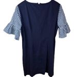 J.Crew  Printed Navy Blue Dress Gingham Ruffle Bell Sleeve Cotton Career M Photo 5