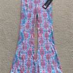 NEW Wolven Amalfi Flare Bell Bottoms Pants Size Small Red Pink Print Soft NWT Photo 1