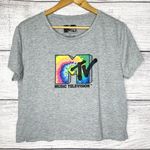 MTV Heather Gray Retro Rainbow Graphic Logo Cropped Tee Size XL Photo 0