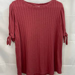 Ava & Viv  women's mauve pink raspberry knit tie sleeve‎ casual relaxed shirt 1X Photo 0