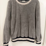 Dylan  Charcoal Plush Pullover with Striped Cuffs and Hems Photo 0