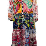Johnny Was Regia Dress Tiered 100% Silk Boho Midi Floral Paisley Patchwork Small Photo 0
