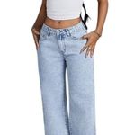 NWT ~ Light Blue Embroidered Boyfriend Y2K Denim Jeans ~ Women's Size MEDIUM Photo 0