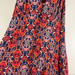 Free People  Size 2 Flowy Boho V Neck Button Tank Top Funky Grunge Vibrant Photo 2