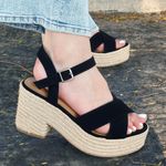 Black Espadrille Chunky Heel Wedge Size 9 Photo 0