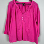 H&M  Top Womens 14 Pink 3/4 Sleeve Solid Relaxed Fit‎ V-Neck Shirred Pullover Photo 0
