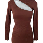 Hera Brown Long Sleeve Cutout Turtleneck Ribbed Knit Mini Bodycon Dress Size S Photo 0