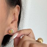 Brand New Natural Opal 9K Solid White Gold Sphere Bezel Settings Earrings/Studs Orange Photo 10