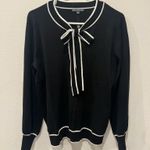 ADRIANNA PARELL Black Sweater with White Trim and Bow by  Size L Photo 0
