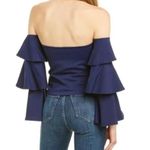Susana Monaco  Top Ruffle Sleeves Off Shoulder Inkwell Blue Long Sleeve Casual Photo 2