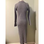 Nanette Lepore  Ribbed Knit Collared Button gray‎ Midi Dress S classic body con Photo 2