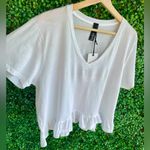 Bobi  - White Short Sleeved T-Shirt | Slight Crop - Ruffle Hem - NWT - Cotton Photo 1