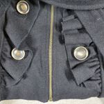 Grass Collection  Military Belted Jacket Womens M Black Wool Blend Ruffle Front Photo 3