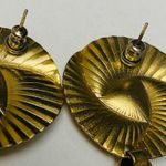 H.I.P. Gold Tone Retro Disc Pierced Dangle Earring Geometric Swirl Gypsy Vibe VTG Photo 2