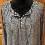 Loft  Stripe Henley Three-Quarter Sleeve Tie Detail Top Black White‎ Size Large Photo 1