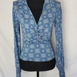 Free People  Blue V-Neck Long Sleeve Crop Top Photo 0