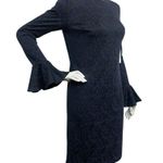 W By Worth  Jacquard Dress Women 0 Bell Sleeve Floral Evening Career Classic Navy Photo 3