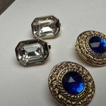 Rhinestone Gold Tone Clip On Blue / Clear Mix For Party Earrings Lot Of 2 Photo 1
