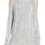 Chelsea 28 Grey Heather Silver Sequins Cold Shoulder Long Sleeve Cable Sweater Photo 0