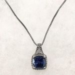 Kay Jewelers Blue Sapphire Diamond Pendant Sterling Silver Box Chain Necklace 18” long Photo 6