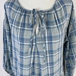 Max Studio New  Plaid Ruffle Hem Balloon Sleeve Babydoll Dress Blue Photo 7