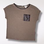 Bar III Olive Faux Leather Pocket Back Zip Tee Stretch Small Photo 8