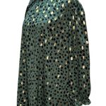 NEW Green Gold Polka Dot Size XL Womens Ruffle High Neck Long Sleeve Blouse Photo 3