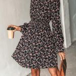 Cupshe  Dress Womens Medium Mini Black Floral Mock Neck Dancing Queen Long Sleeve Photo 0