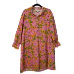 Flora Bea 100% Cotton Pink Orange Green Floral Ruffle Mini Dress Size Medium Photo 2