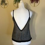 Tildon Ripple Textured Gray / Silver Semi Sheer Tank Top Black Trim Deep V XS Photo 2