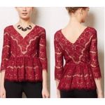 Anthropologie Maeve Womens Burgundy Lace Blouse Double V-Neck Size Small Photo 1