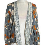 Boho Floral Kimono Cardigan | Open Front Lightweight Viscose | One Size Brown Size undefined Photo 0