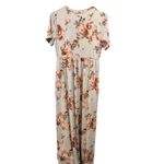 Jardin Floral Maxi Dress Light Blue Pink‎ Brown Short Sleeve w Pockets Size L Photo 5