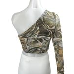 ZARA Multicolor Marble Print Tulle One Shoulder Long Sleeve Crop Blouse Top Sz S Photo 1