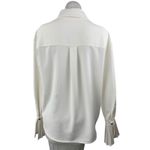 Commense Womens White Long Bell Sleeve Pleated Button Up Blouse Shirt Top Size S Photo 1