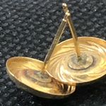 Onyx 14k Gold Swirl Button and Cabochon Stud Vintage Earrings Photo 3