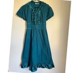 VTG Divine Modes Womens Blue Satin Ruffle Cotton Puffy Fit Flare Midi Dress sz L Size L Photo 1